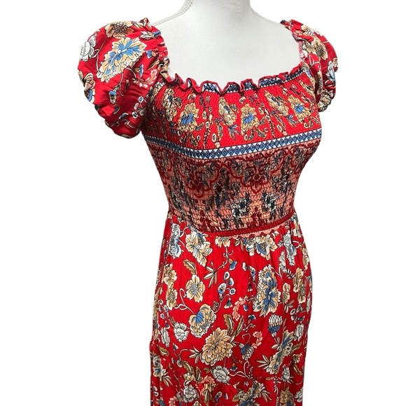 De' Sepreso Bohemian Off The Shoulder Floral Boho Vacation Dress Red Small NWT - Picture 14 of 15